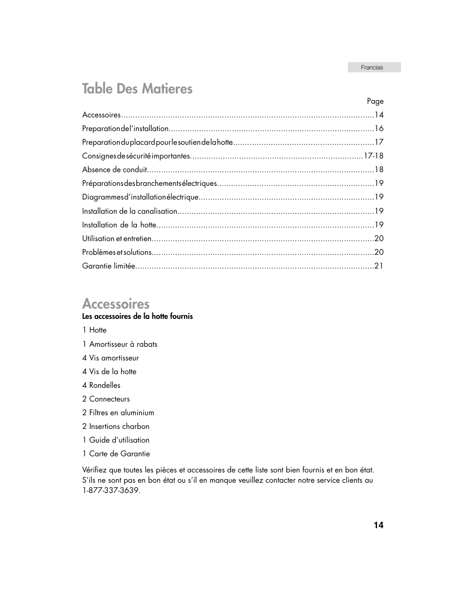 Table des matieres, Accessoires | haier HHX7130 User Manual | Page 15 / 34