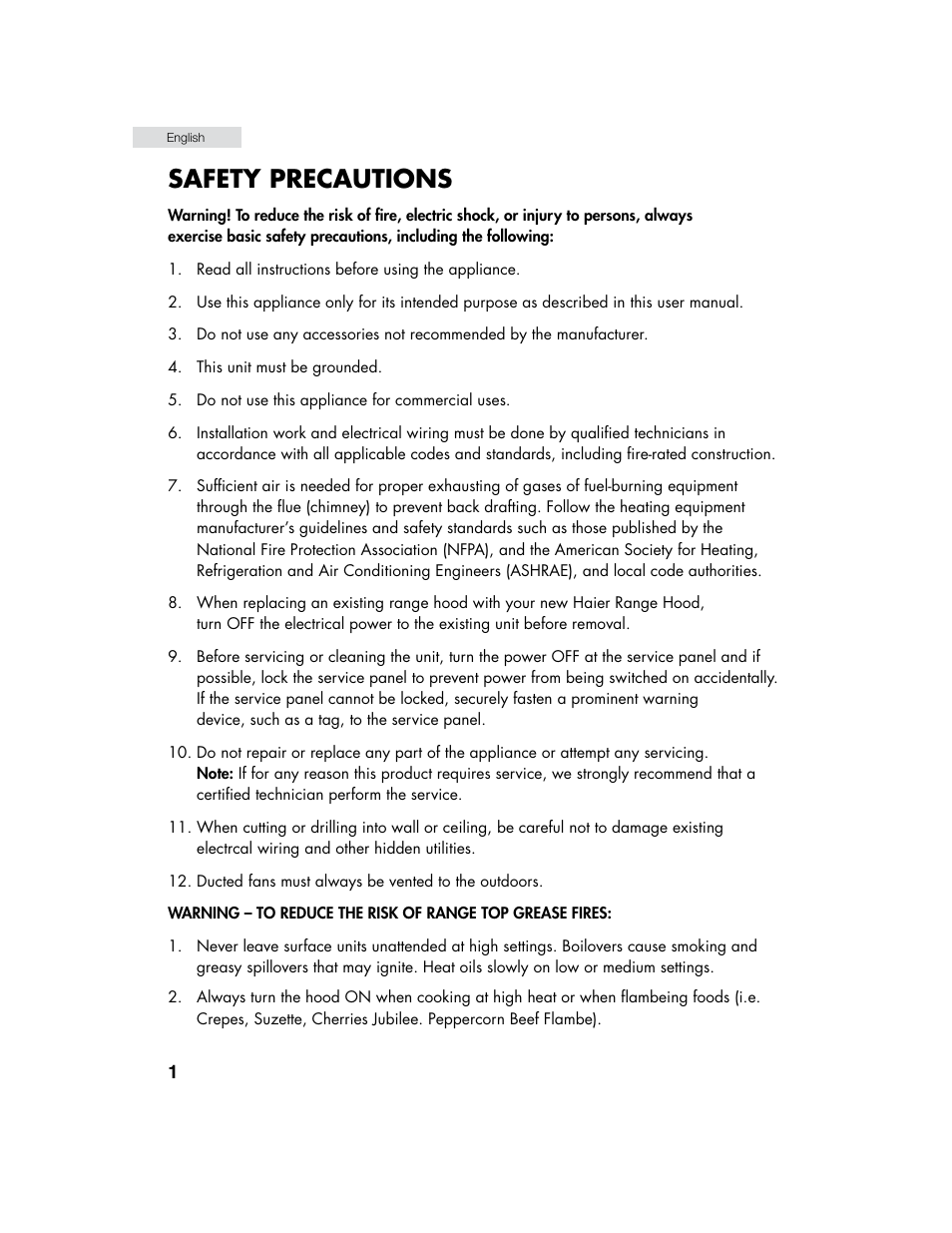 Safety precautions | haier HHX7130 User Manual | Page 2 / 34