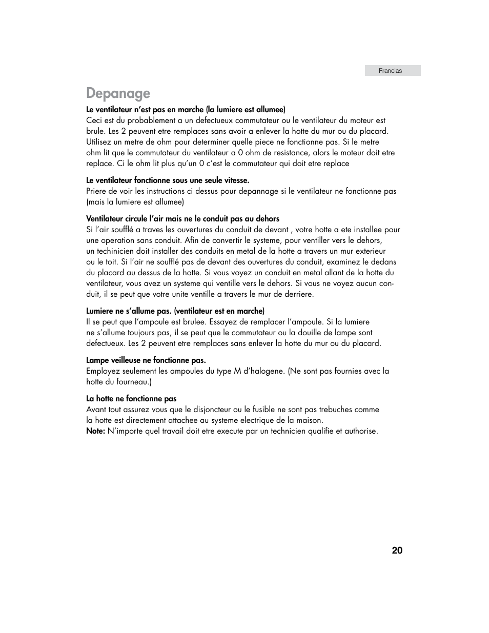 Depanage | haier HHX7130 User Manual | Page 21 / 34