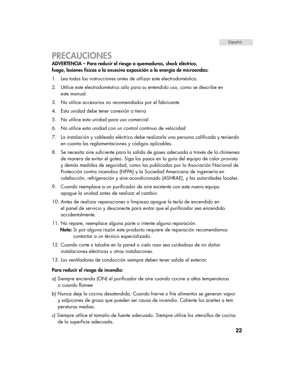 Precauciones | haier HHX7130 User Manual | Page 23 / 34