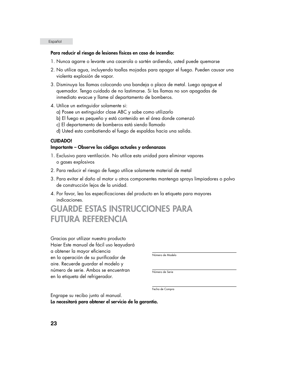 Guarde estas instrucciones para futura referencia | haier HHX7130 User Manual | Page 24 / 34