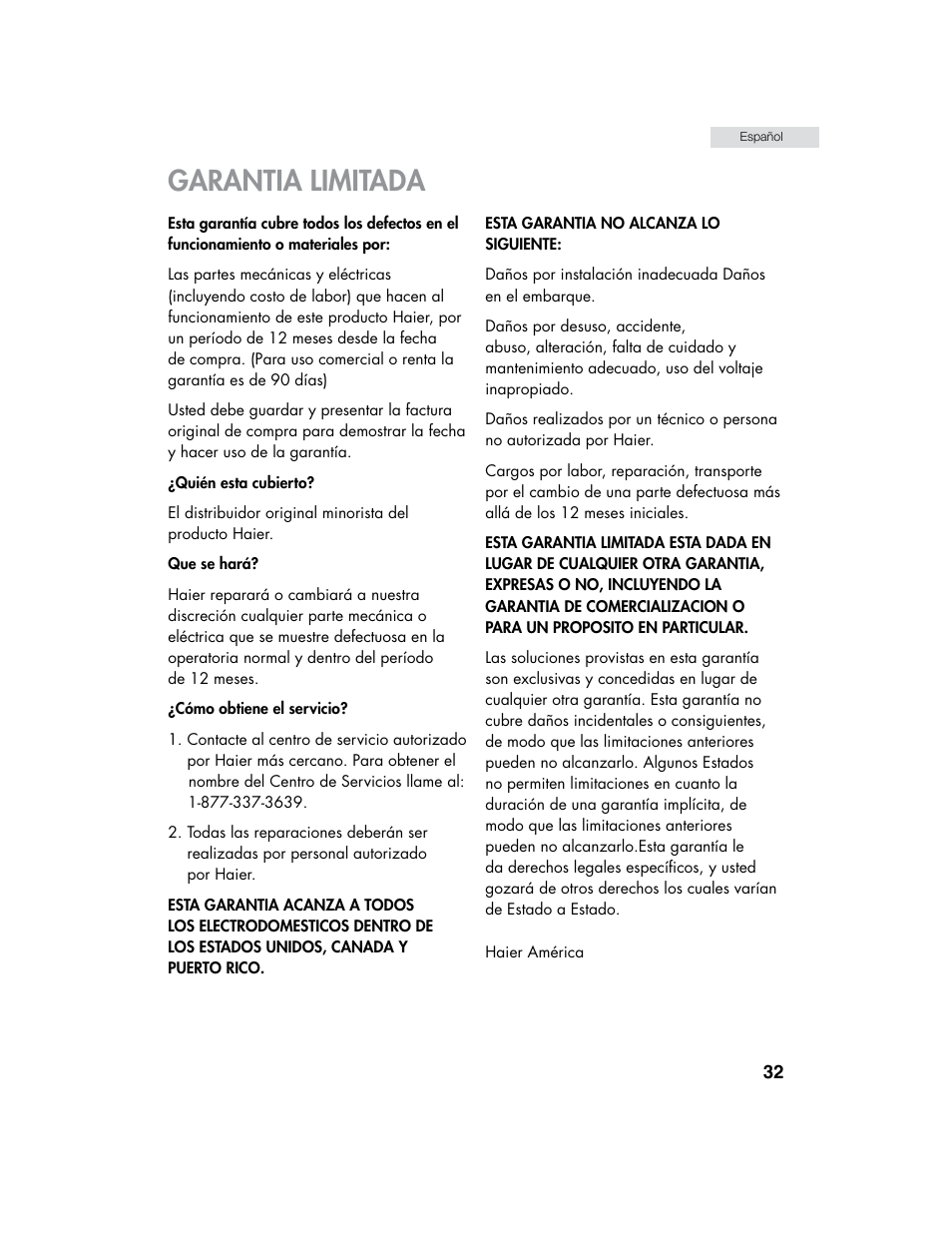 Garantia limitada | haier HHX7130 User Manual | Page 33 / 34