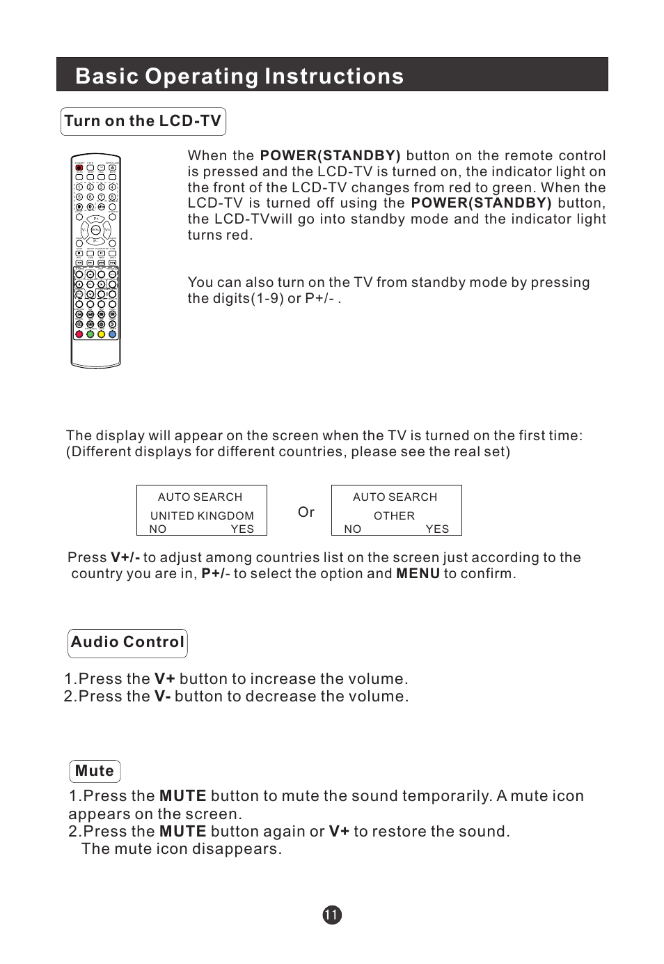 Basic operating instructions, Turn on the lcd-tv | haier L19T12W-C User Manual | Page 13 / 86