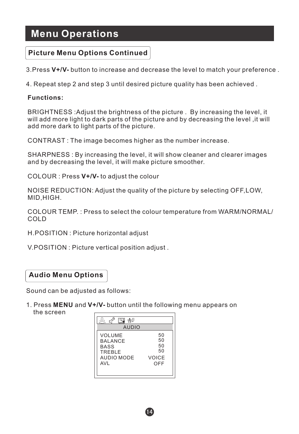 Menu operations | haier L19T12W-C User Manual | Page 16 / 86