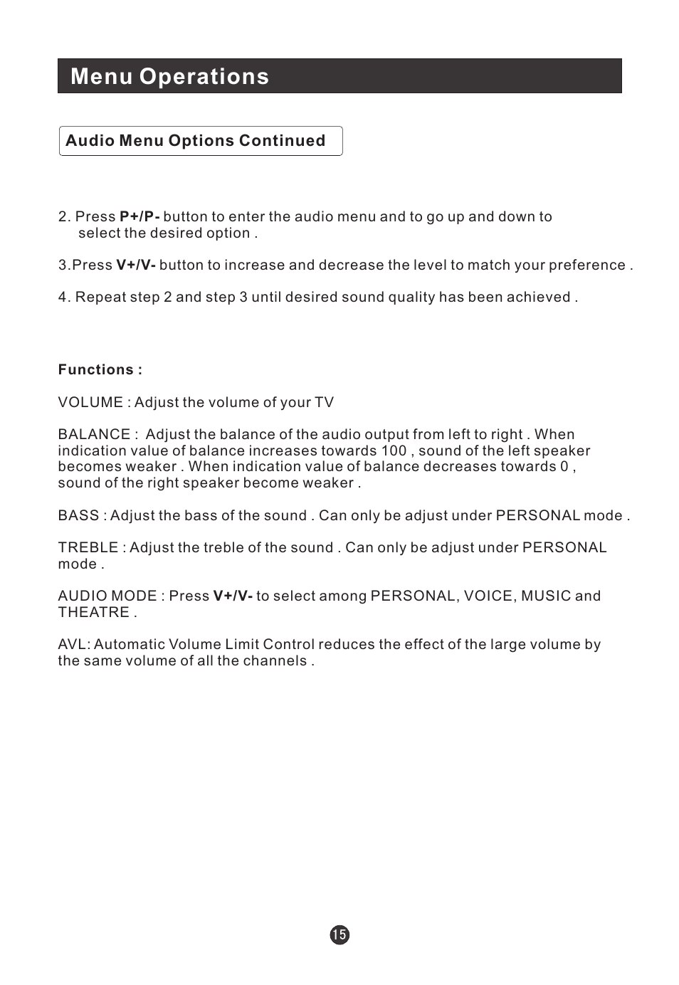 Menu operations | haier L19T12W-C User Manual | Page 17 / 86