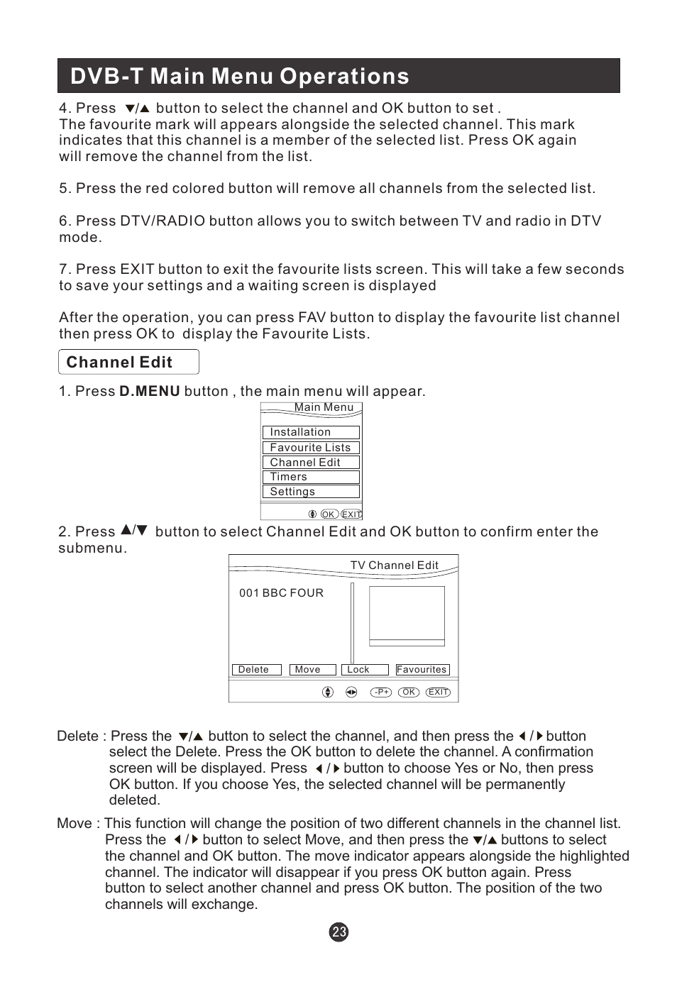 Dvb-t main menu operations, Channel edit | haier L19T12W-C User Manual | Page 25 / 86