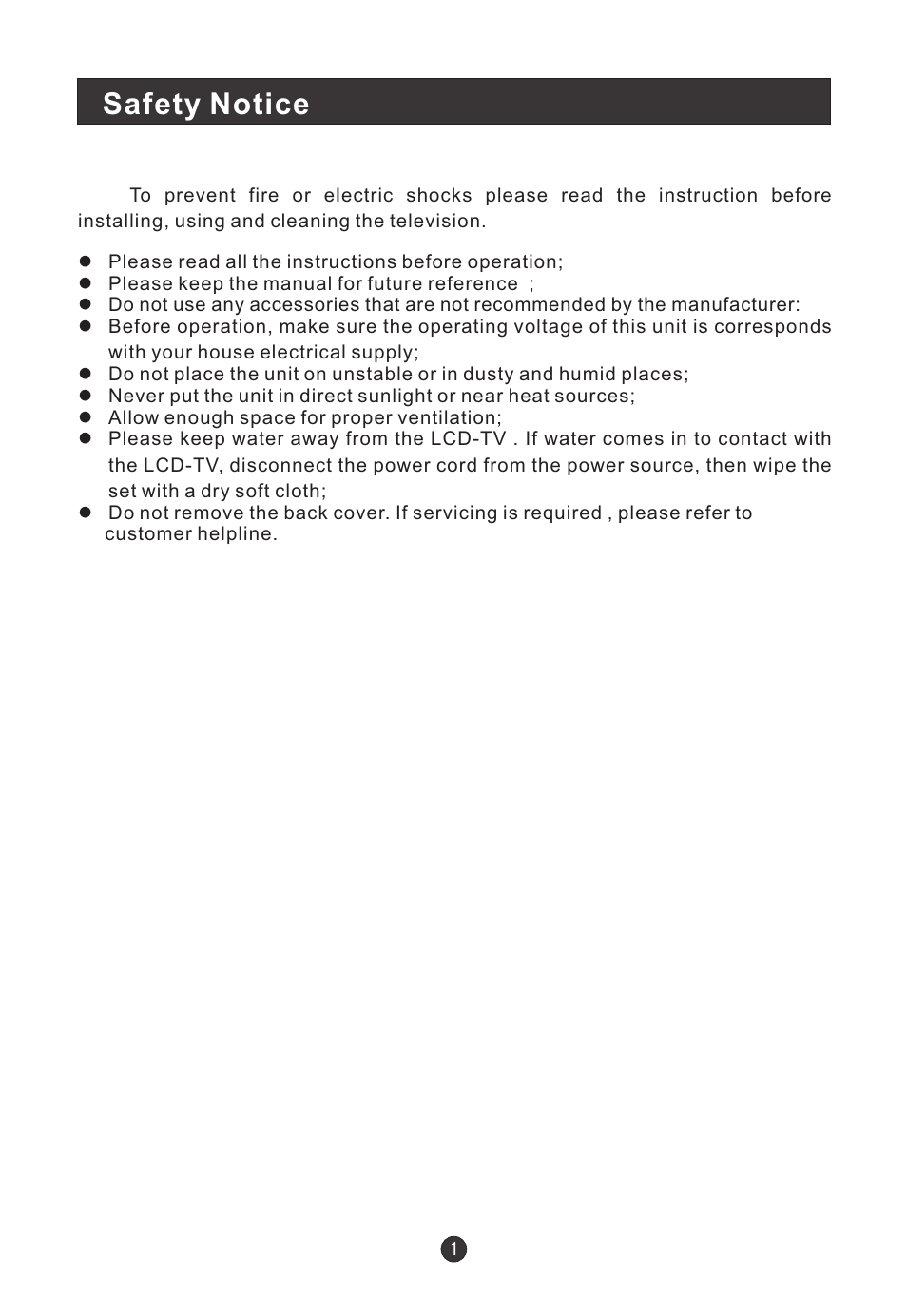 Safety notice | haier L19T12W-C User Manual | Page 3 / 86