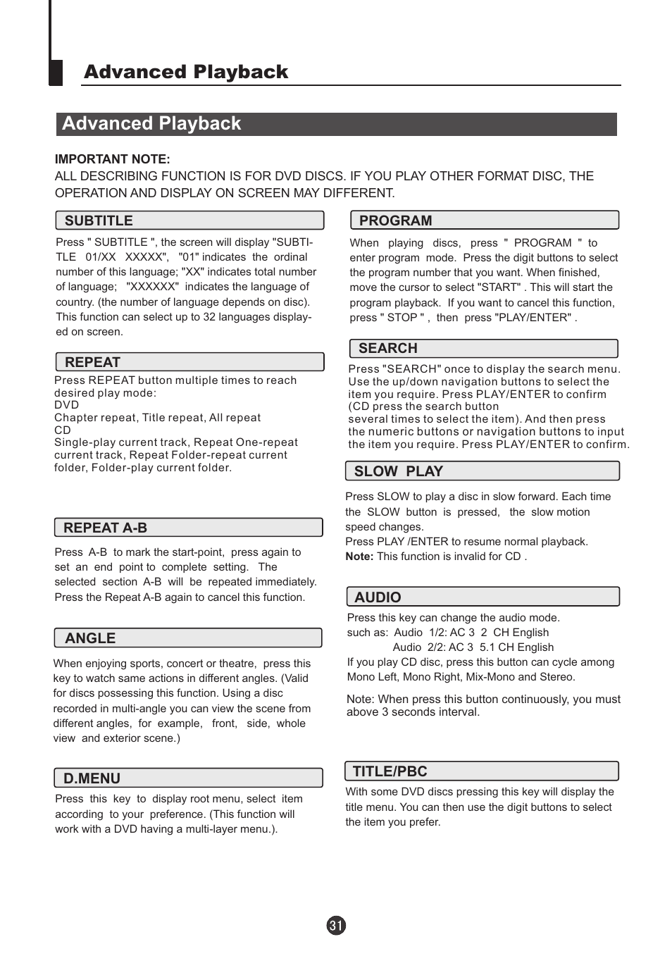 Advanced playback | haier L19T12W-C User Manual | Page 33 / 86