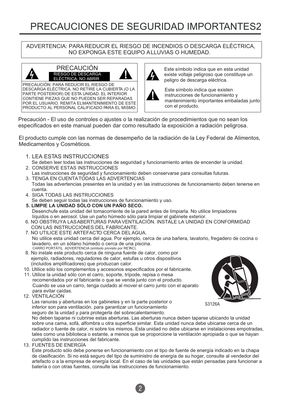 Precauciones de seguridad importantes2, Precaución | haier HTR13 User Manual | Page 43 / 80
