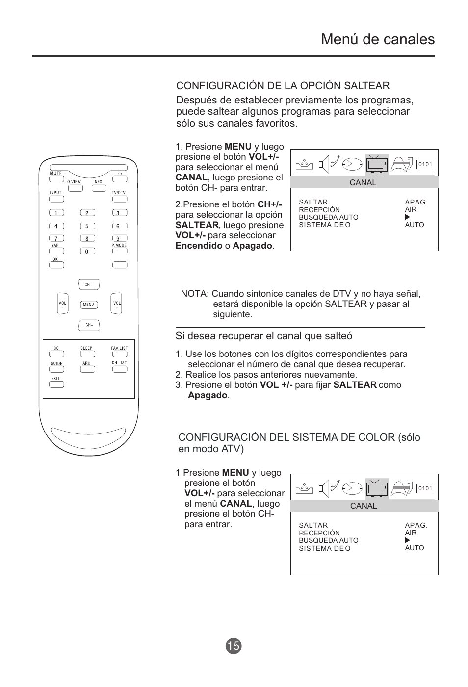 Menú de canales, Si desea recuperar el canal que salteó | haier HTR13 User Manual | Page 56 / 80