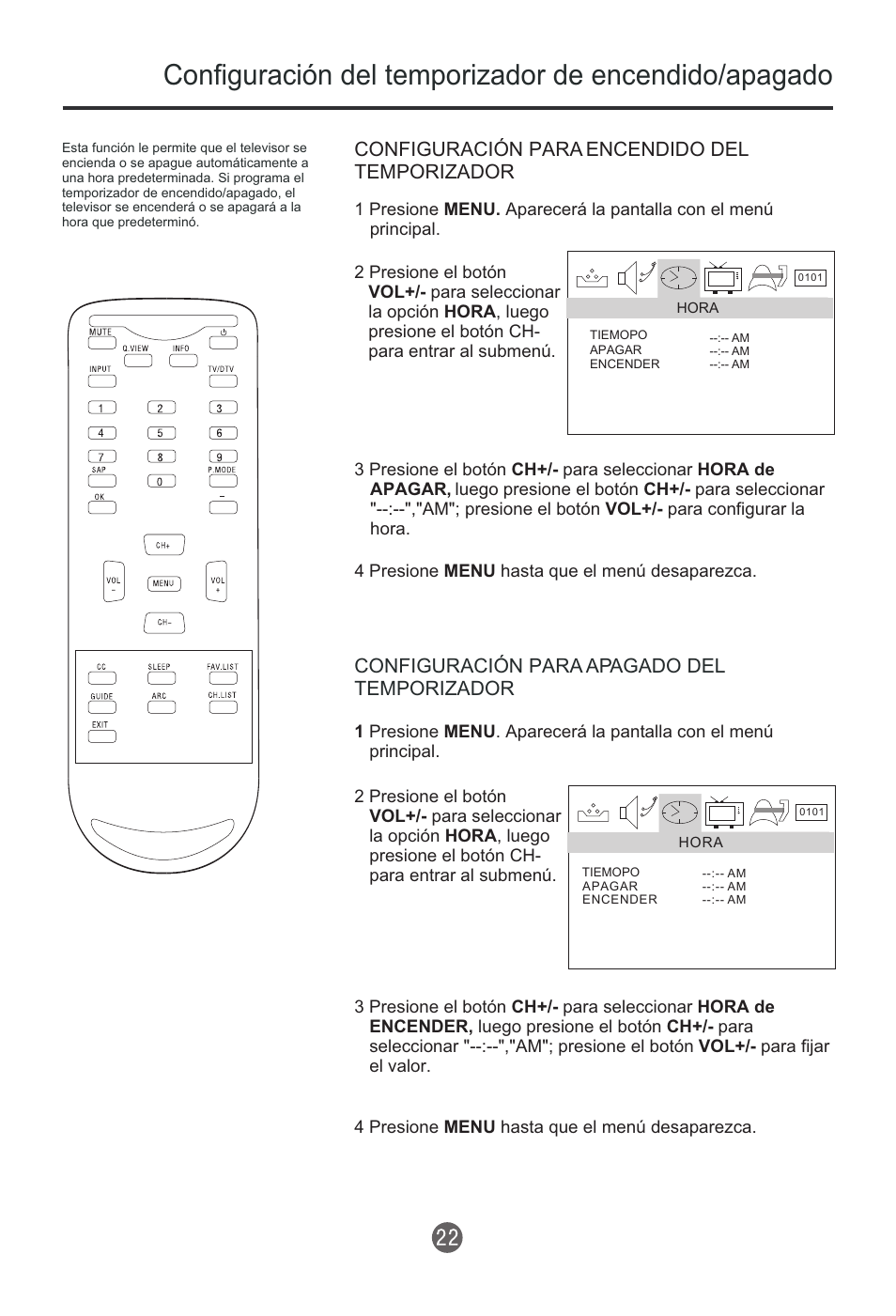 Configuración para encendido del temporizador, Configuración para apagado del temporizador | haier HTR13 User Manual | Page 63 / 80