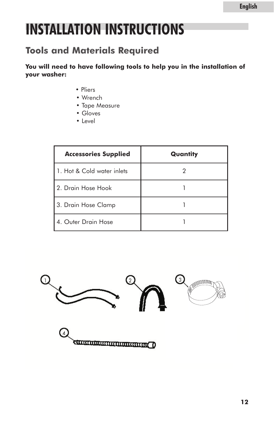 Installation instructions, Tools and materials required | haier HLT364XXQ User Manual | Page 13 / 52