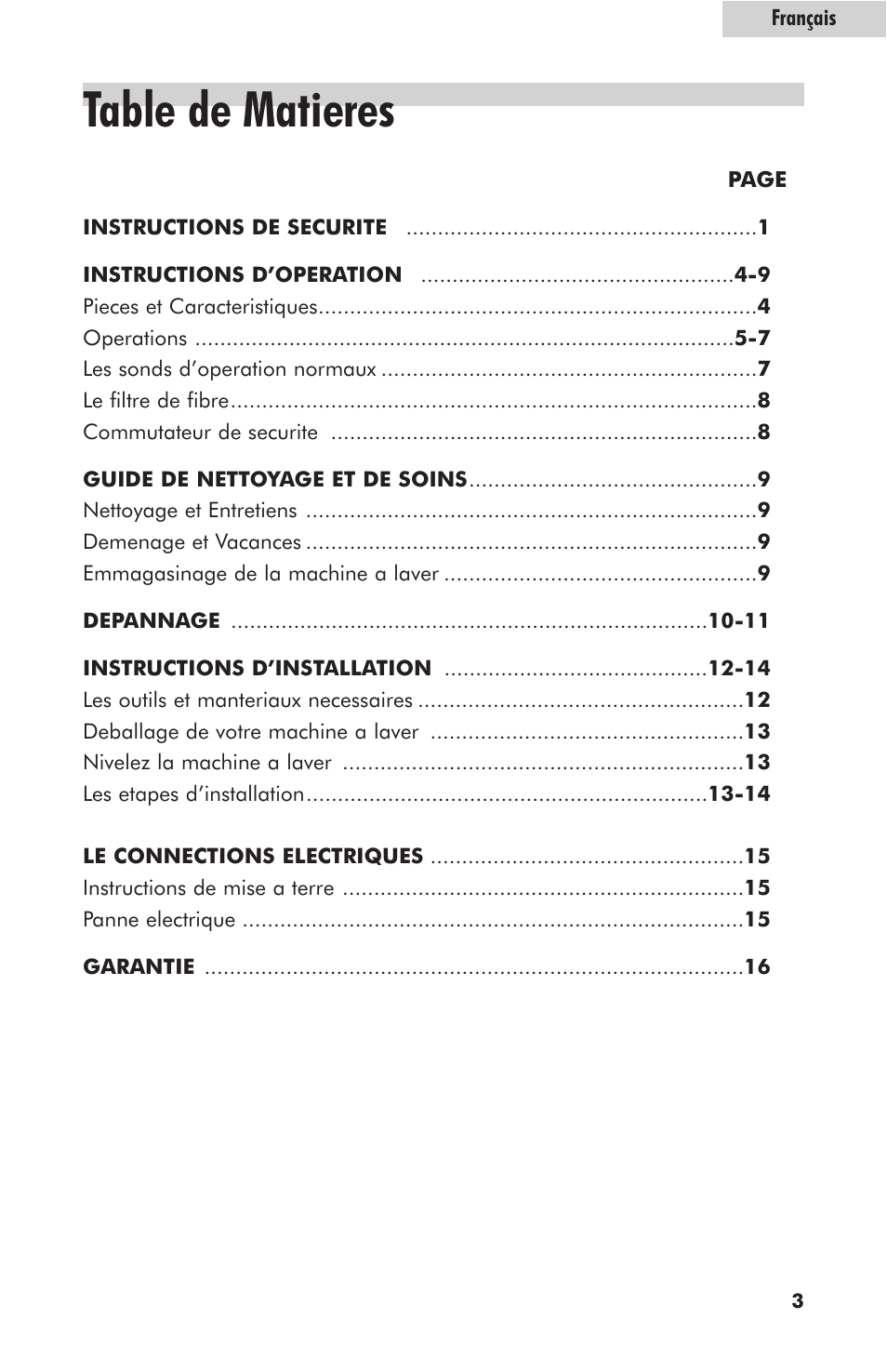 Table de matieres | haier HLT364XXQ User Manual | Page 21 / 52