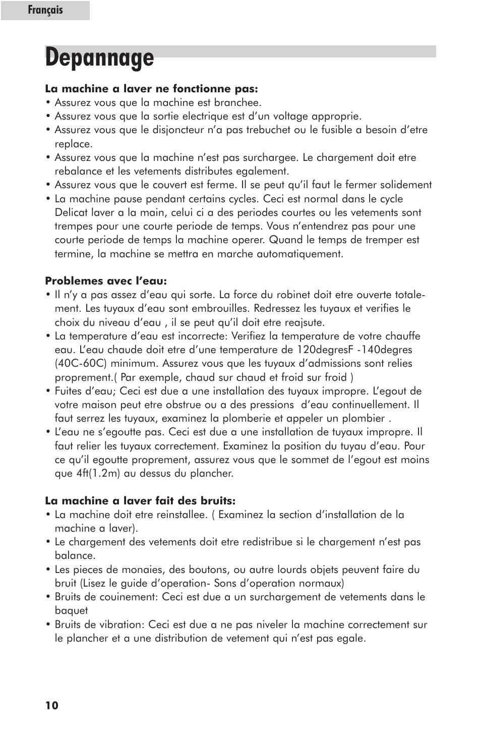 Depannage | haier HLT364XXQ User Manual | Page 28 / 52