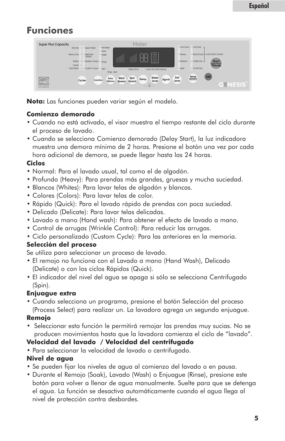 Funciones | haier HLT364XXQ User Manual | Page 39 / 52