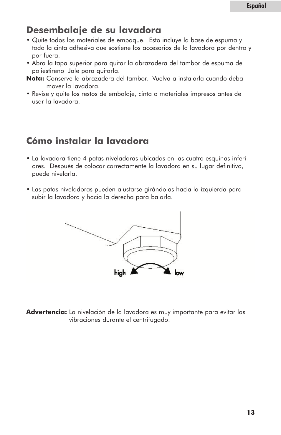 Desembalaje de su lavadora, Cómo instalar la lavadora | haier HLT364XXQ User Manual | Page 47 / 52