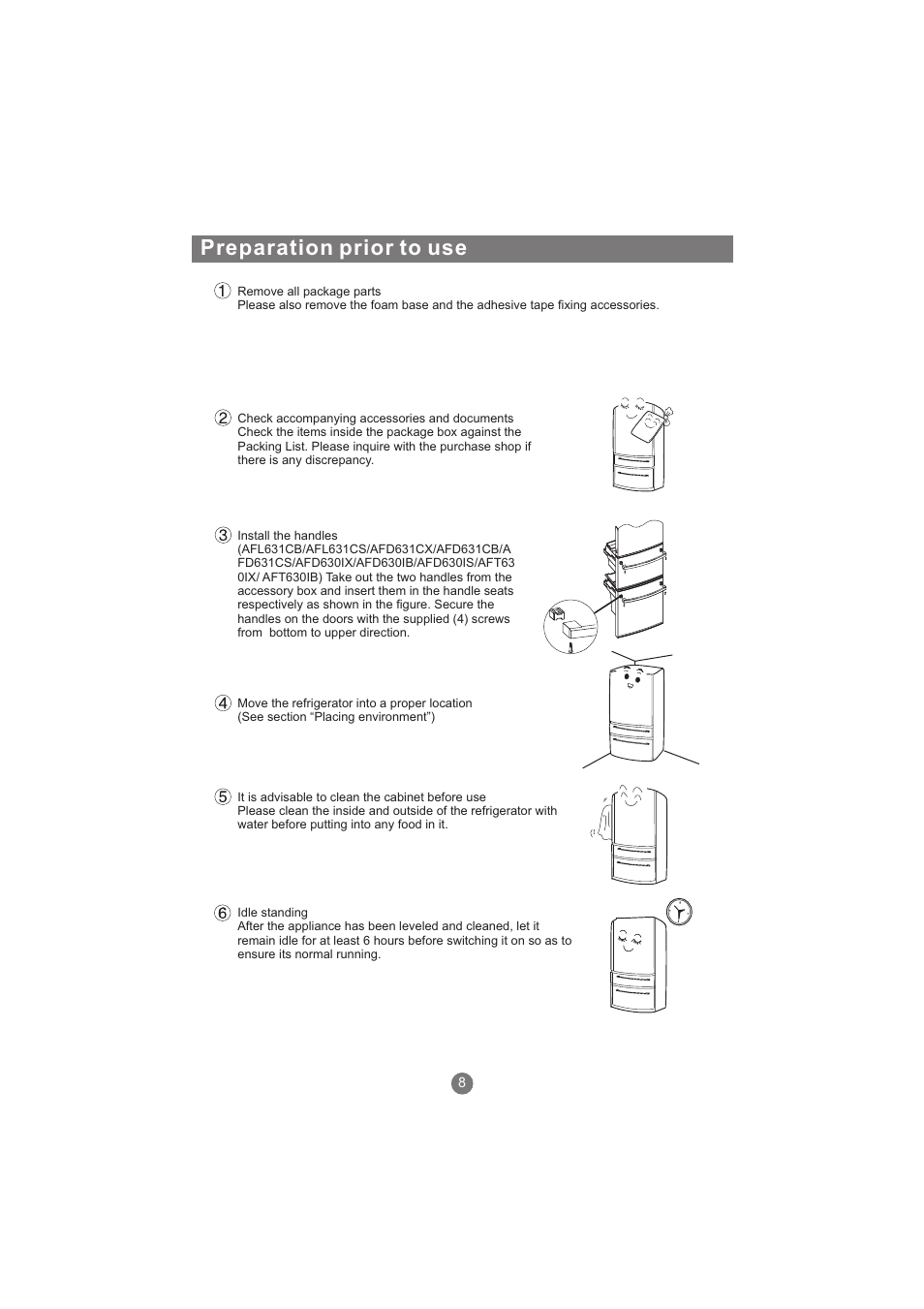 Preparation prior to use | haier AFL631CB User Manual | Page 11 / 196