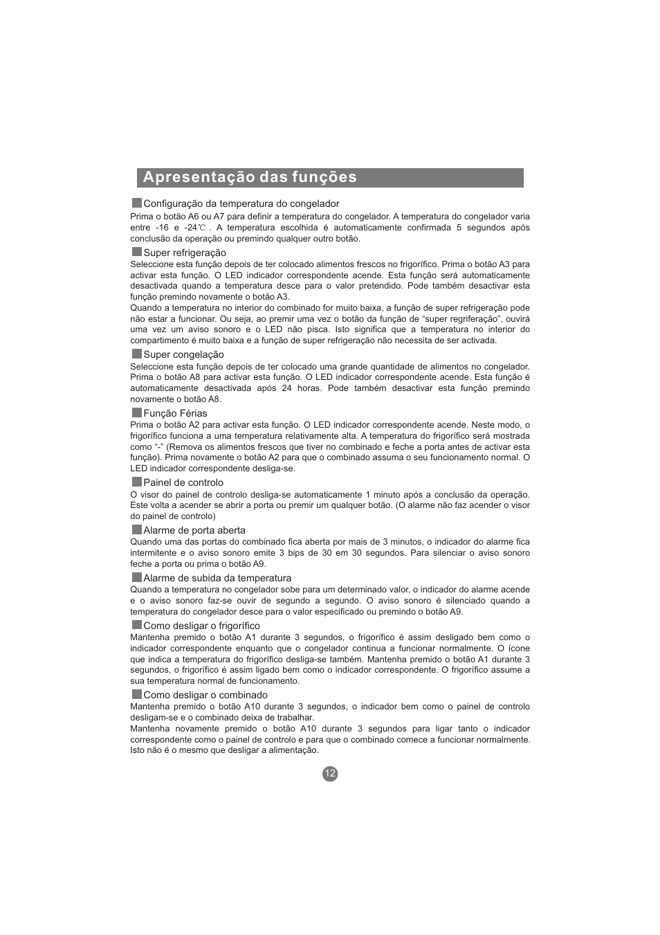 Apresentação das funções | haier AFL631CB User Manual | Page 153 / 196