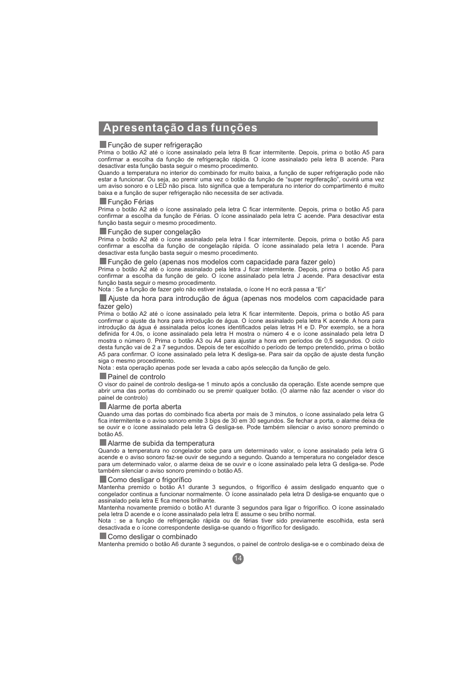 Apresentação das funções | haier AFL631CB User Manual | Page 155 / 196