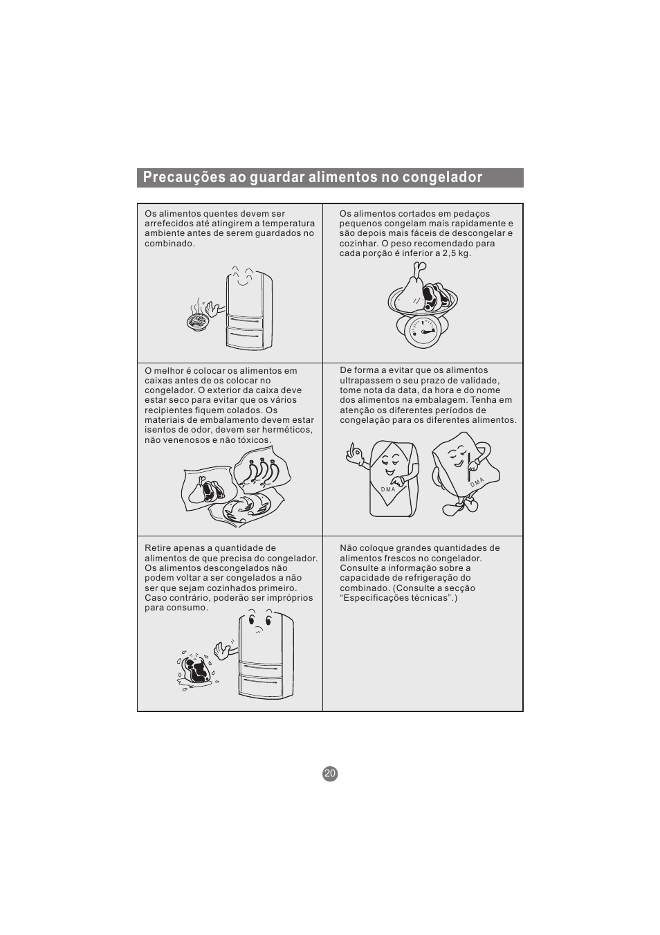 Precauções ao guardar alimentos no congelador | haier AFL631CB User Manual | Page 161 / 196