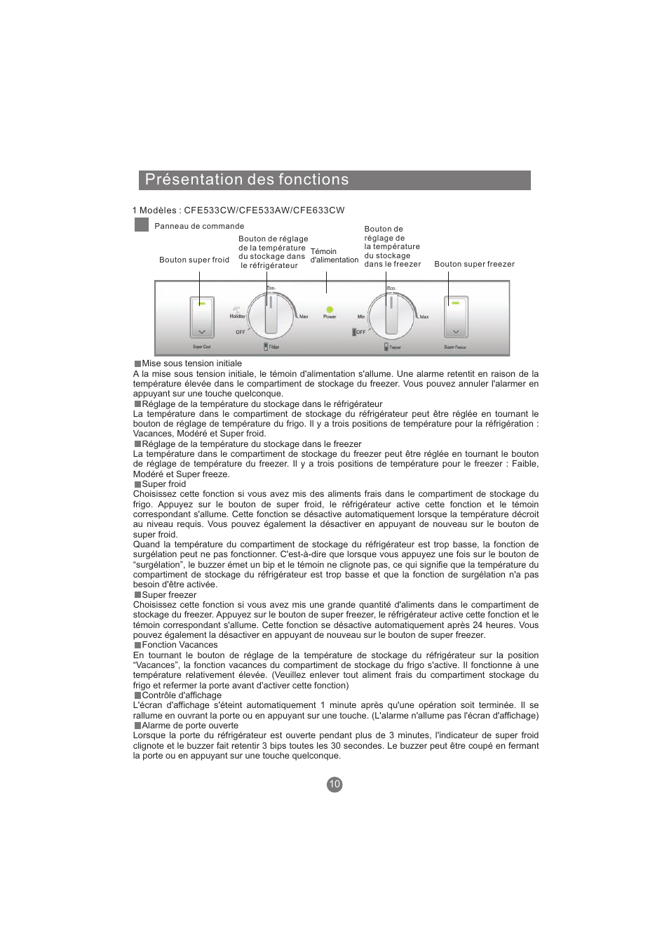 Présentation des fonctions | haier AFL631CB User Manual | Page 69 / 196