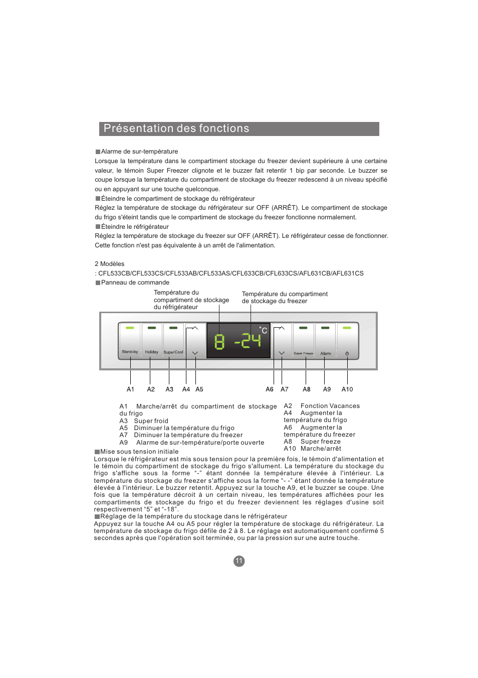 Présentation des fonctions | haier AFL631CB User Manual | Page 70 / 196