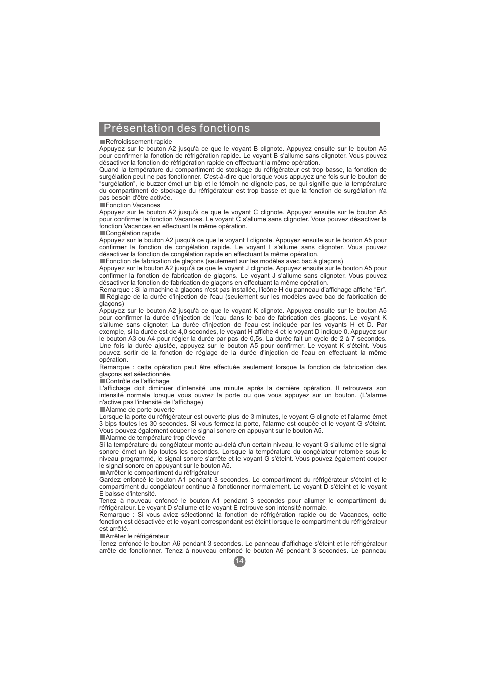 Présentation des fonctions | haier AFL631CB User Manual | Page 73 / 196