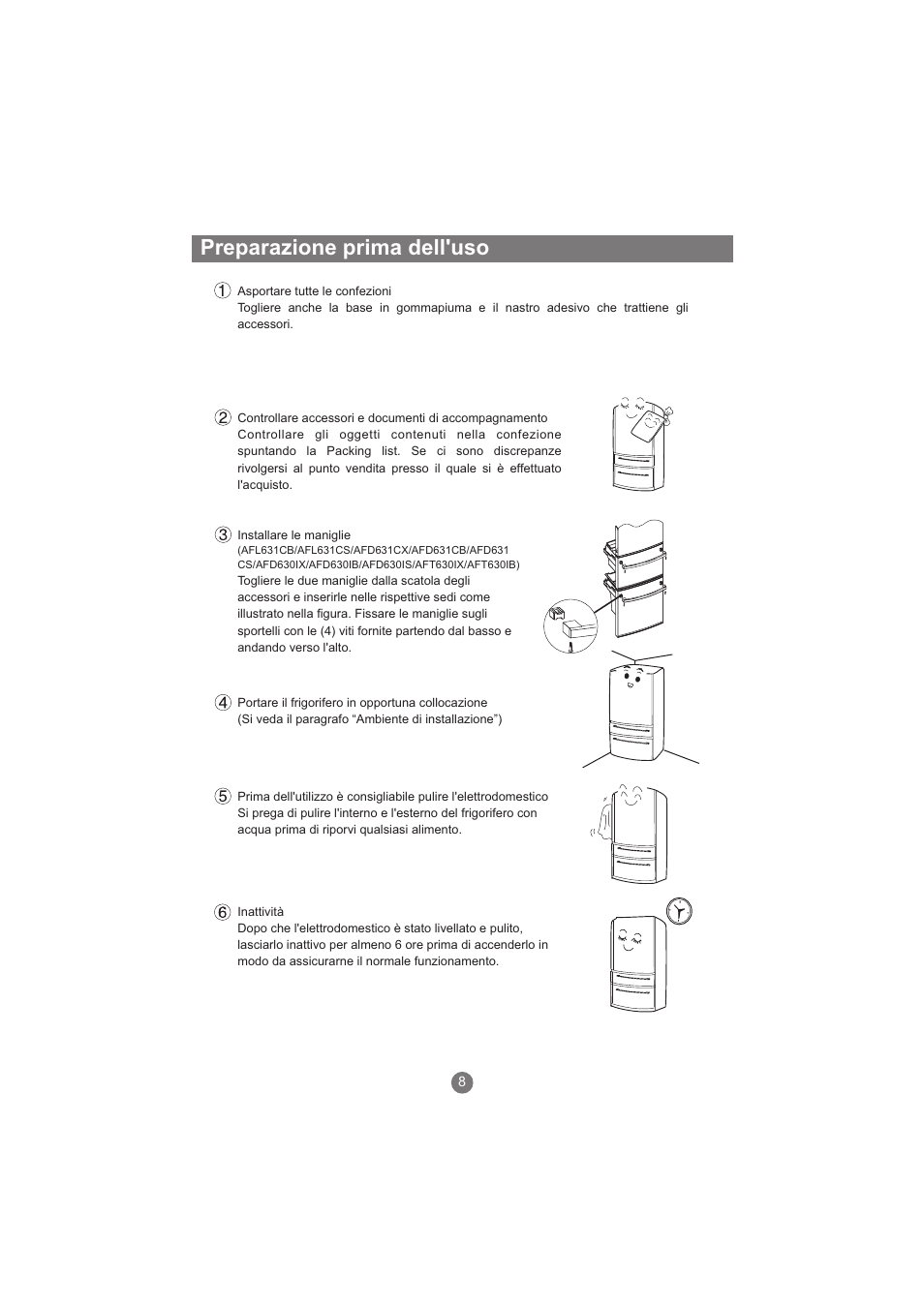 Preparazione prima dell'uso | haier AFL631CB User Manual | Page 95 / 196