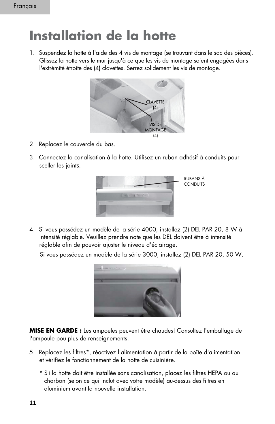 Installation de la hotte | haier 3000 User Manual | Page 30 / 56