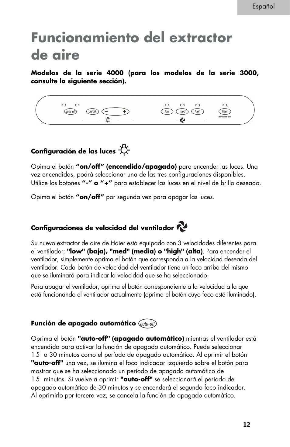Funcionamiento del extractor de aire | haier 3000 User Manual | Page 49 / 56