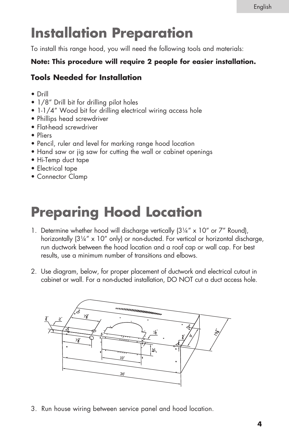 Installation preparation, Preparing hood location | haier 3000 User Manual | Page 5 / 56