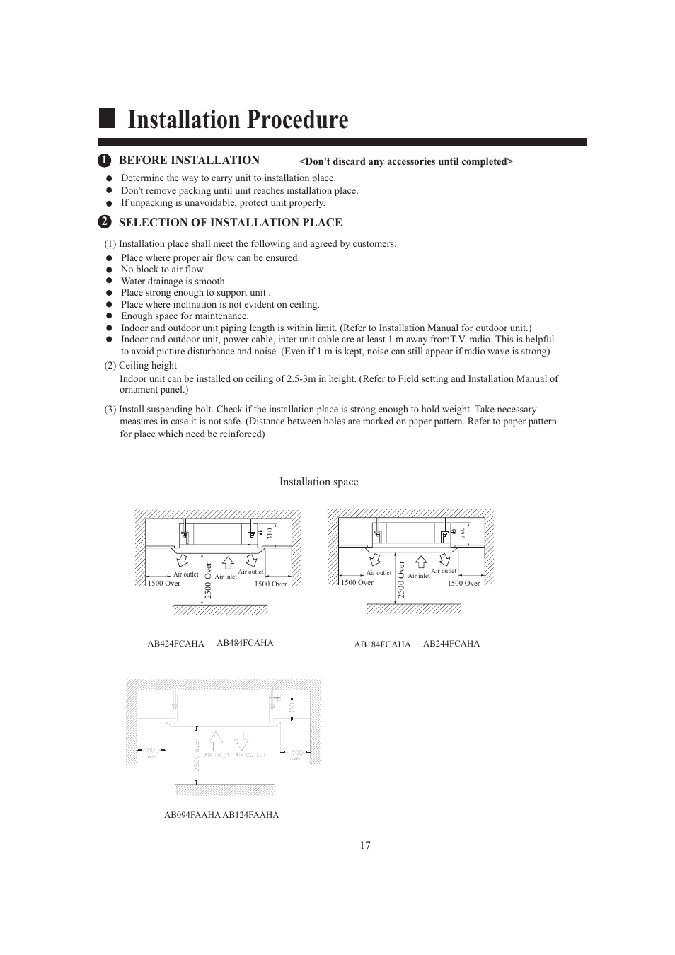 Installation procedure | haier AB124FAAHA User Manual | Page 19 / 31