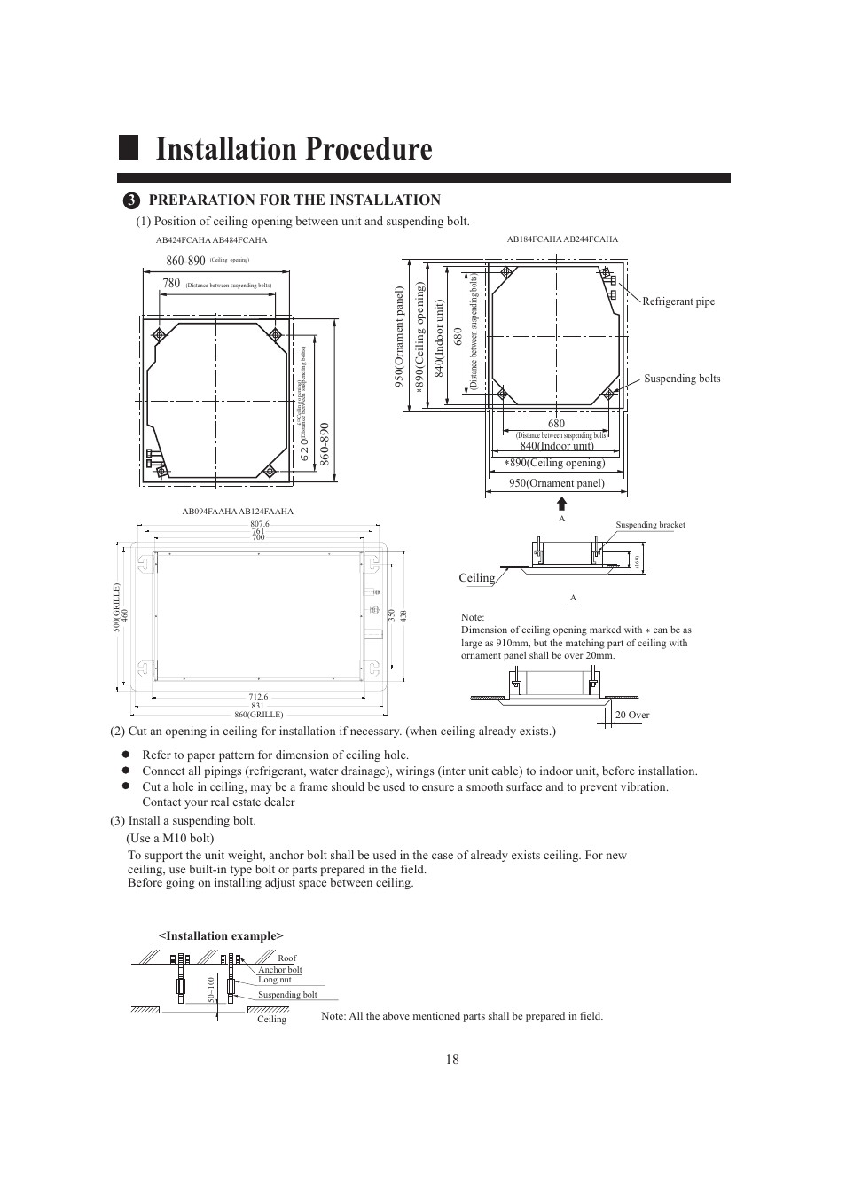 Installation procedure, Preparation for the installation | haier AB124FAAHA User Manual | Page 20 / 31