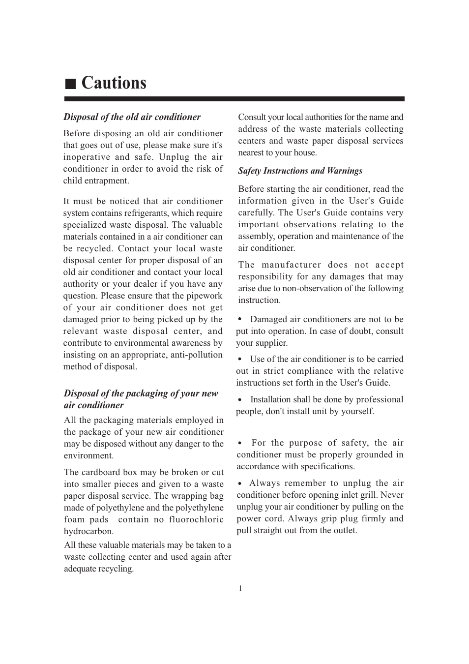 Cautions | haier AB124FAAHA User Manual | Page 3 / 31