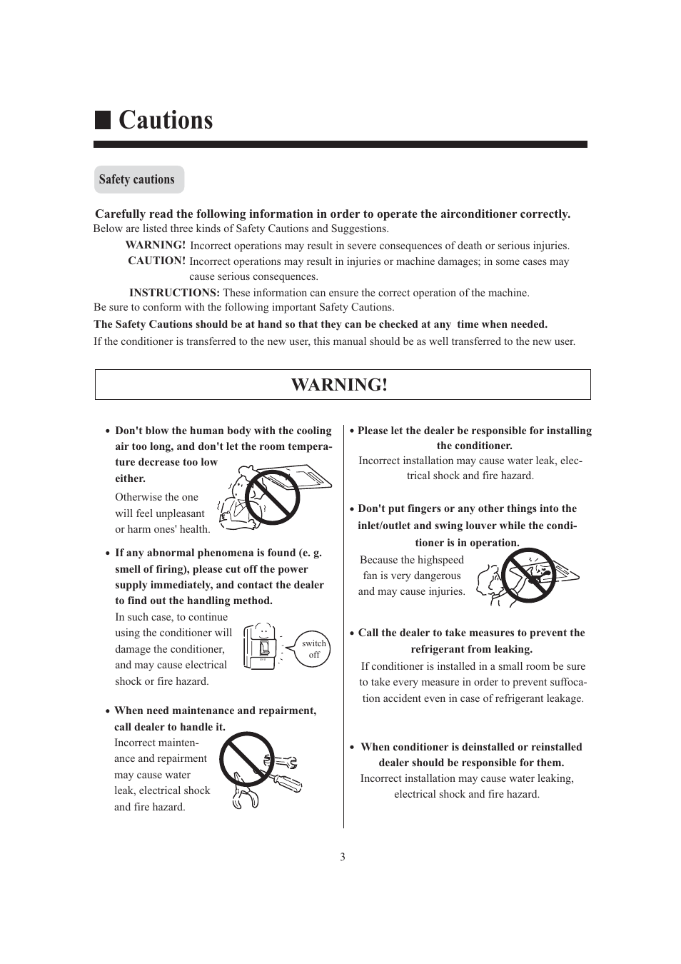 Cautions, Warning | haier AB124FAAHA User Manual | Page 5 / 31