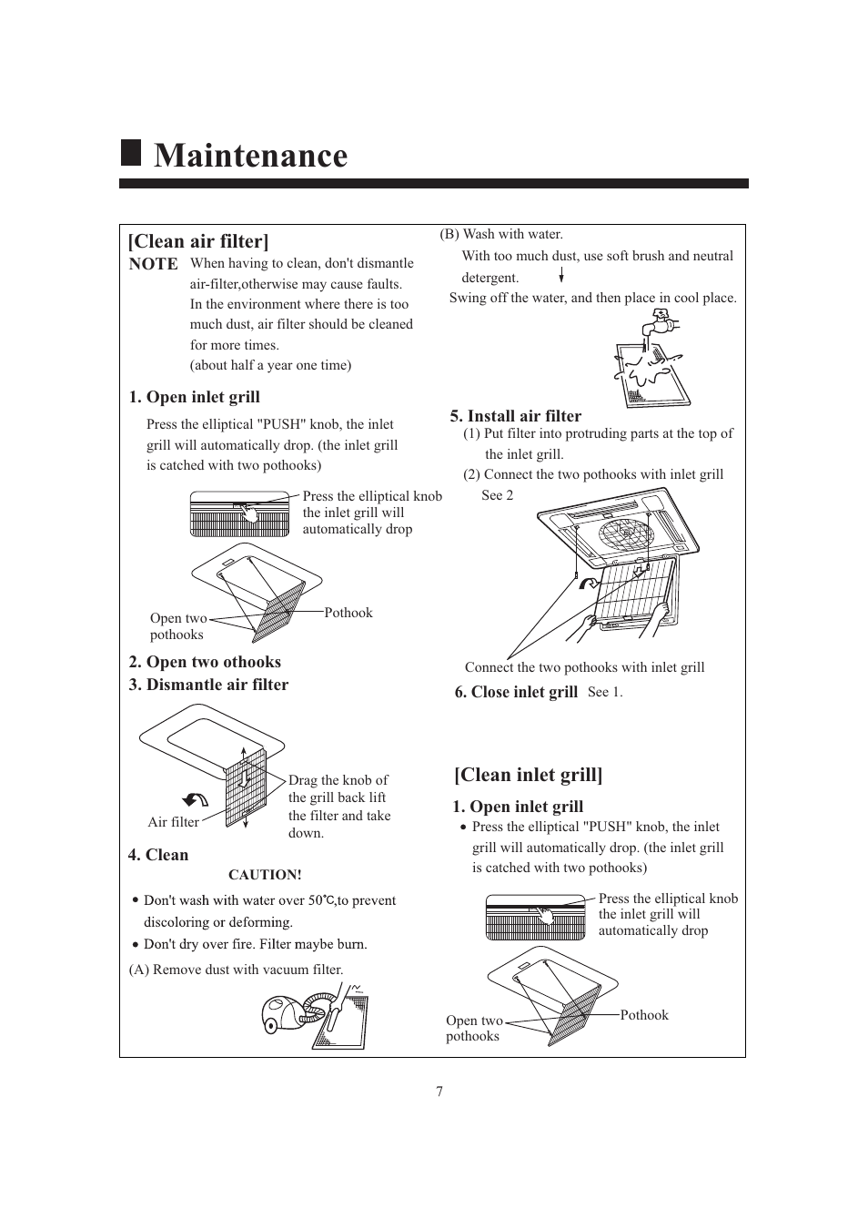 Maintenance, Clean inlet grill, Clean air filter | haier AB124FAAHA User Manual | Page 9 / 31