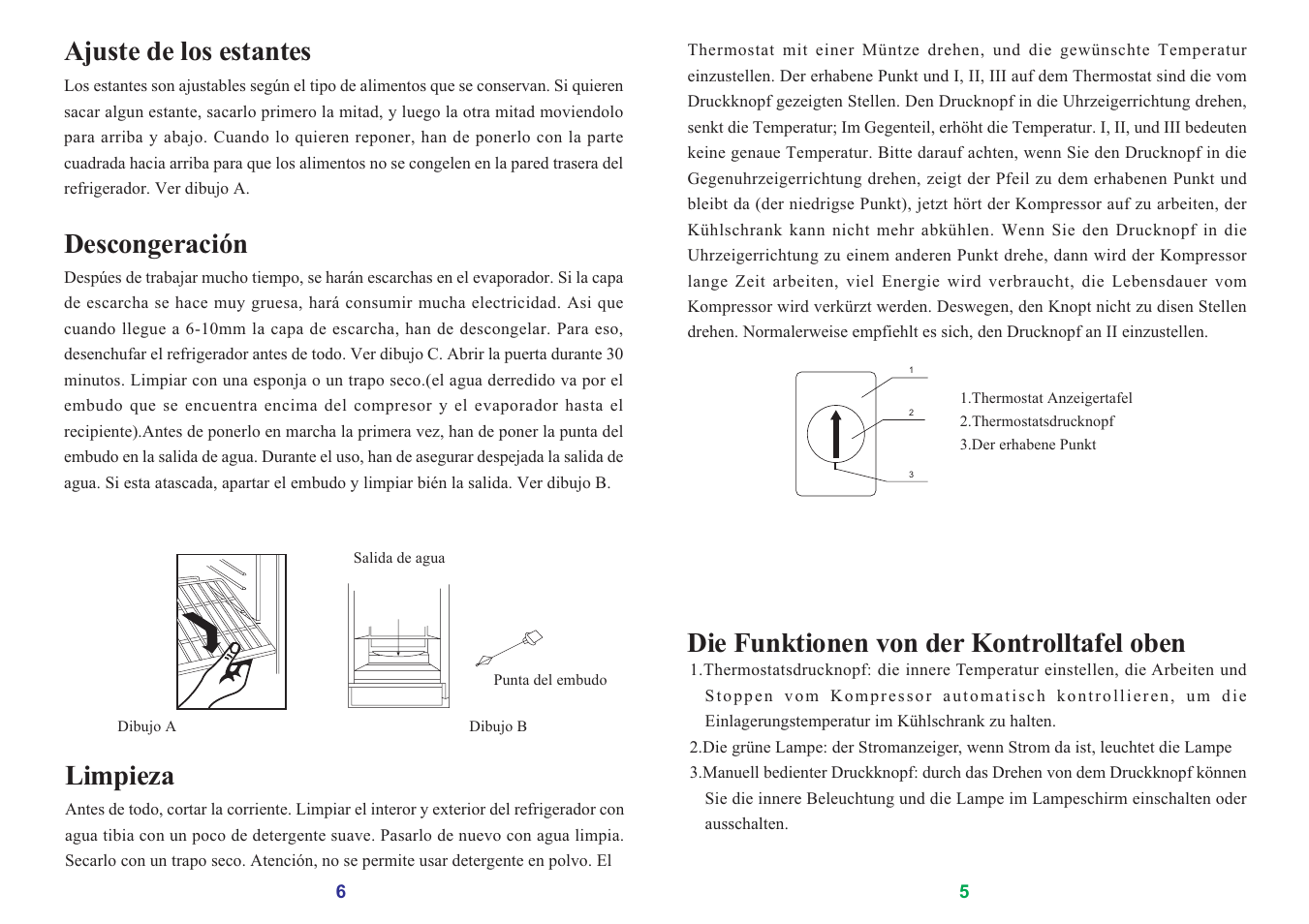 Ajuste de los estantes, Descongeración, Limpieza | Die funktionen von der kontrolltafel oben | haier SC-278GA User Manual | Page 30 / 40