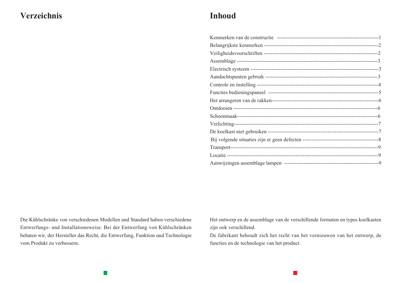 Inhoud, Verzeichnis | haier SC-278GA User Manual | Page 35 / 40