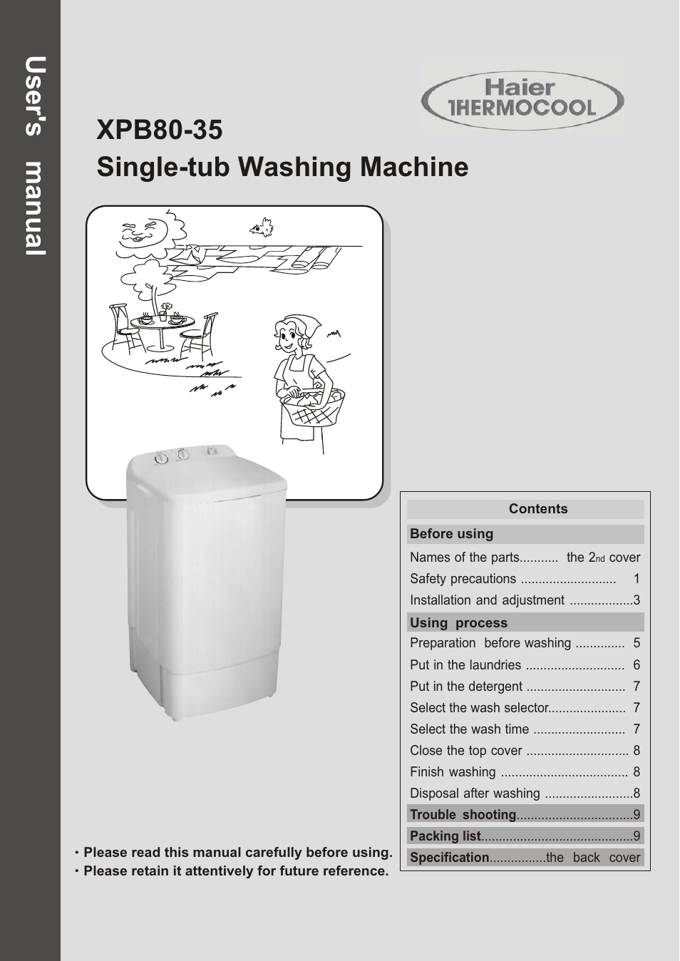 haier XPB80-35 User Manual | 12 pages