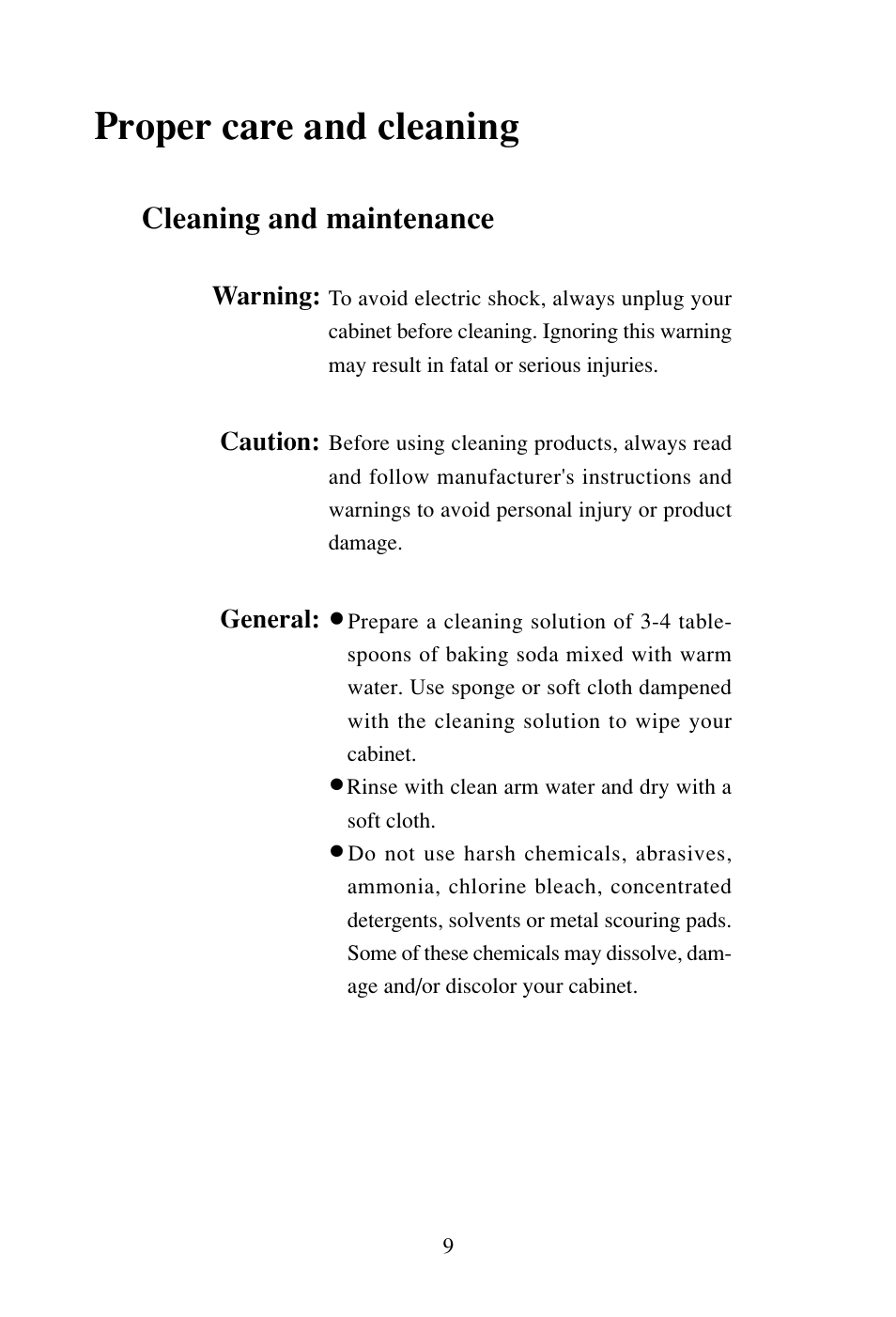 Proper care and cleaning, Cleaning and maintenance | haier BC-80H/110H User Manual | Page 10 / 15