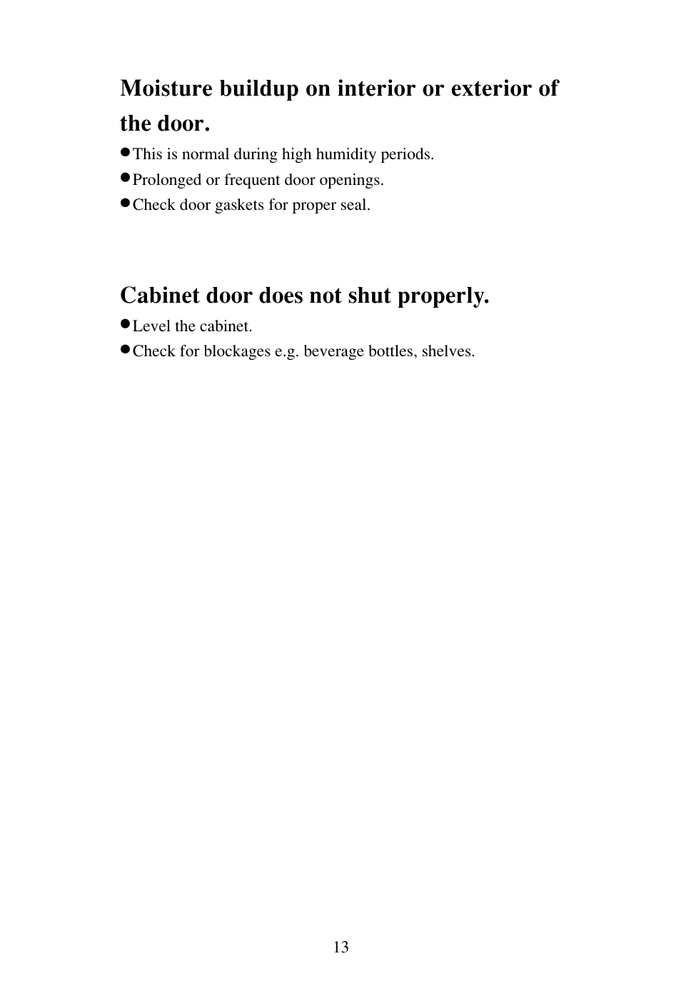Cabinet door does not shut properly | haier BC-80H/110H User Manual | Page 14 / 15