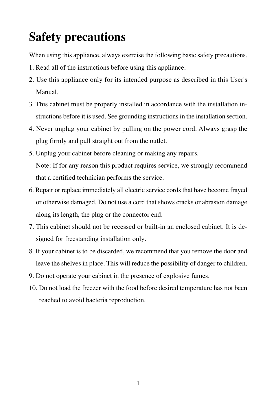 Safety precautions | haier BC-80H/110H User Manual | Page 2 / 15