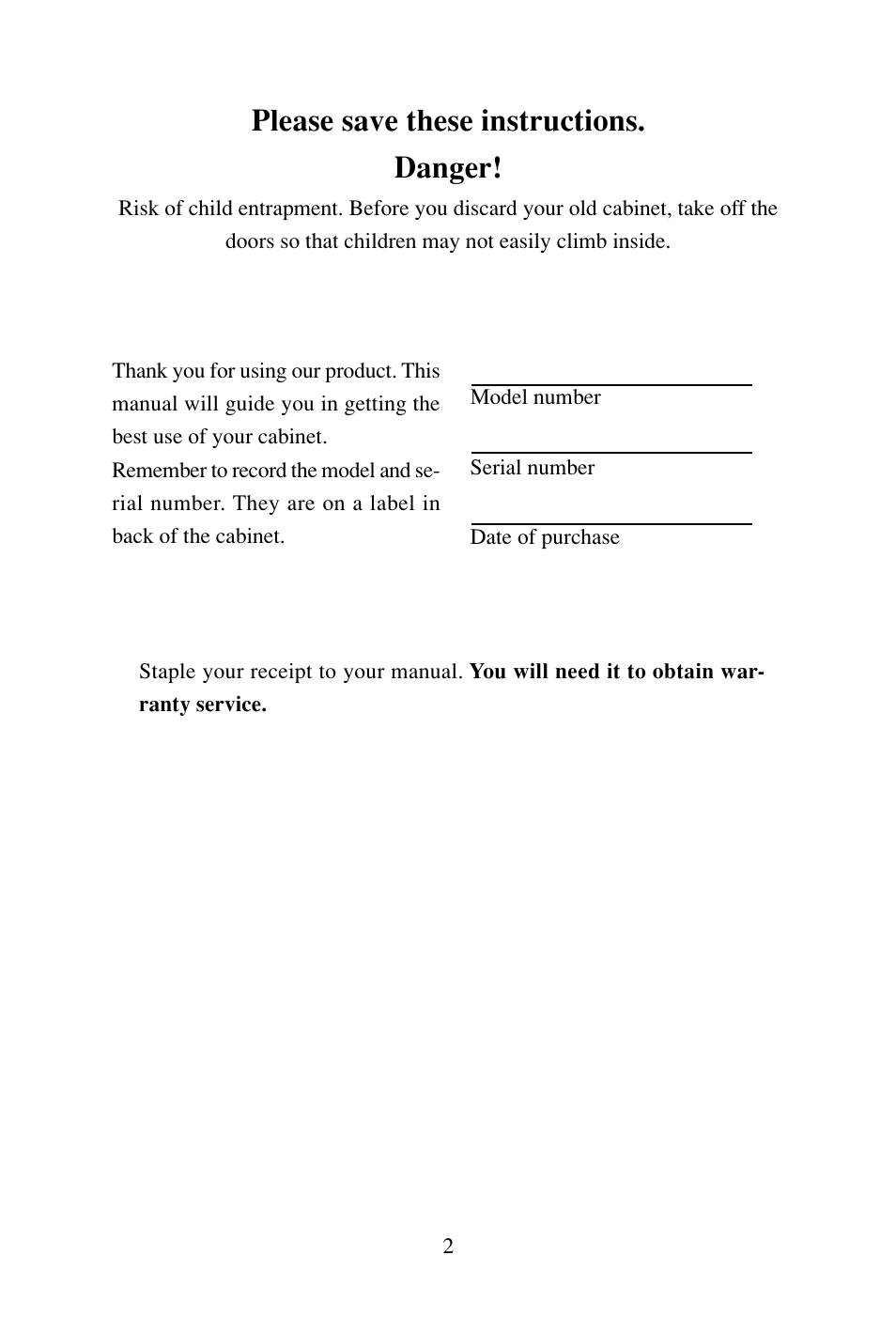 Please save these instructions. danger | haier BC-80H/110H User Manual | Page 3 / 15