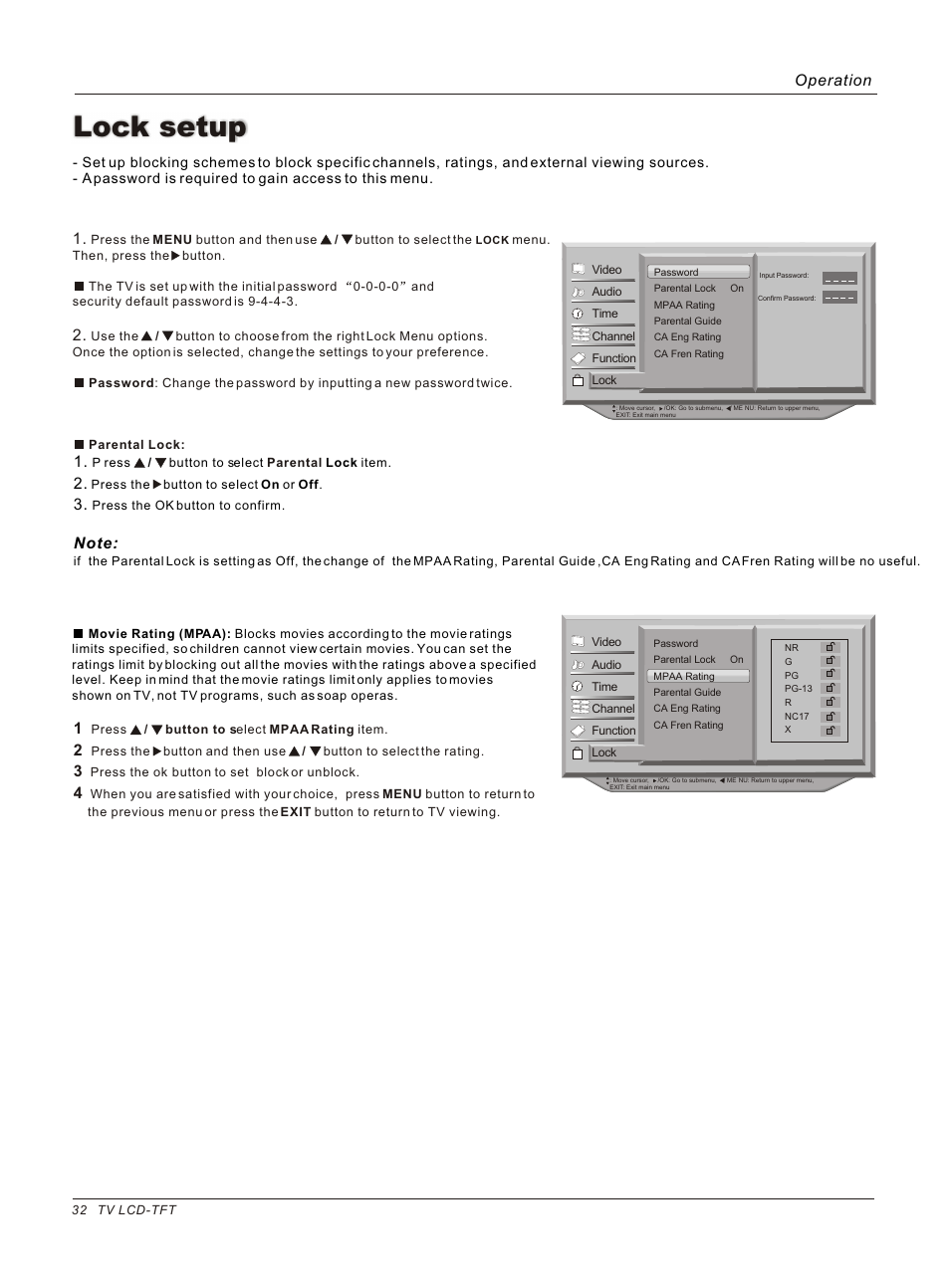 Т³гж 32, Lock setup, Operation 1 | haier HL37B User Manual | Page 32 / 45