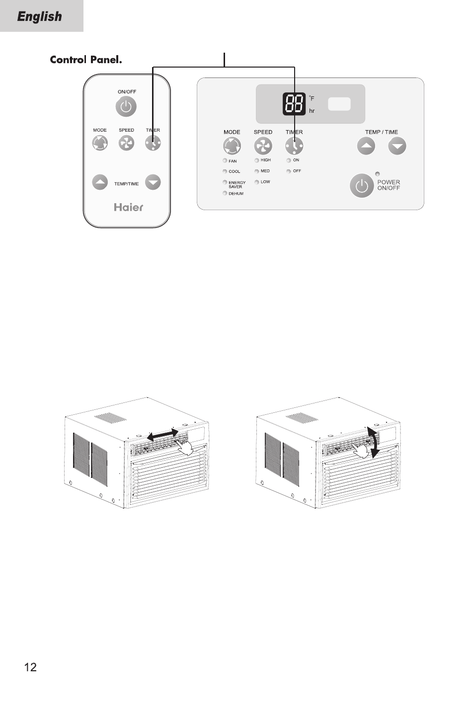 Adjusting the air flow direction | haier ESAX3186 User Manual | Page 14 / 26