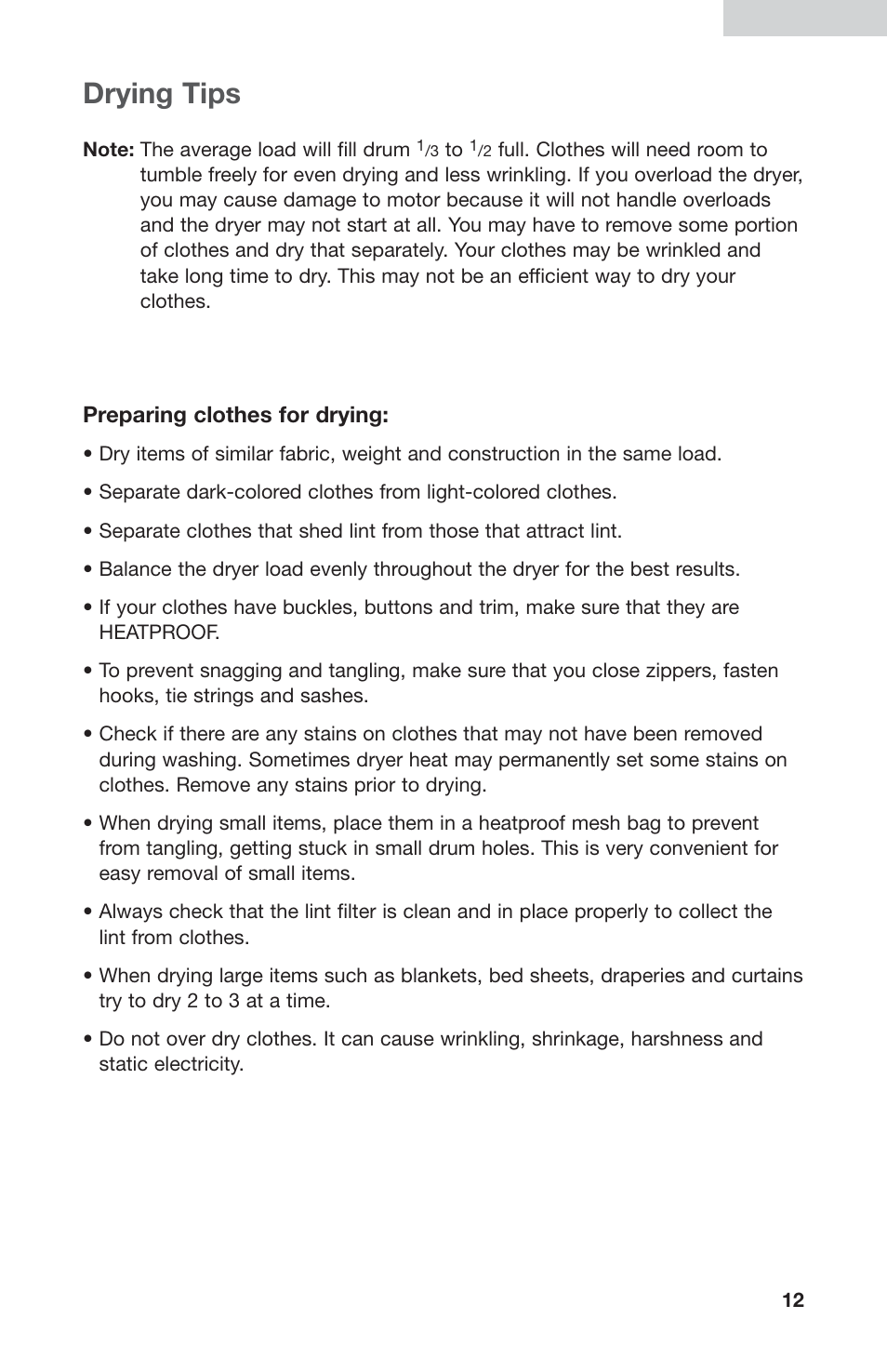 Drying tips | haier GDZ5-1C User Manual | Page 13 / 24