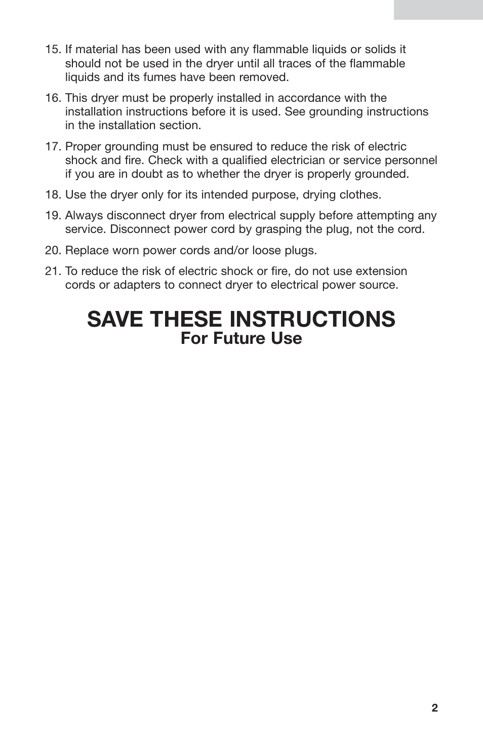 Save these instructions, For future use | haier GDZ5-1C User Manual | Page 3 / 24