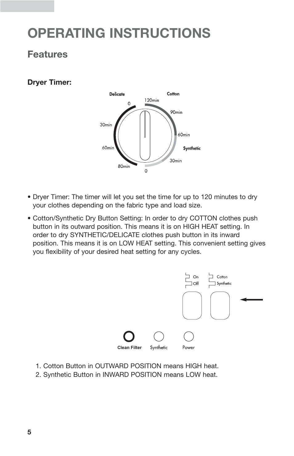 Operating instructions, Features | haier GDZ5-1C User Manual | Page 6 / 24