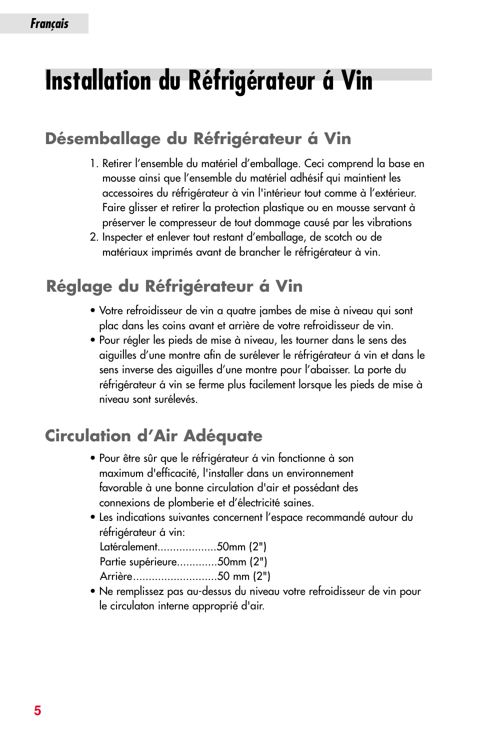 Installation du réfrigérateur á vin | haier JC-82GB User Manual | Page 18 / 87