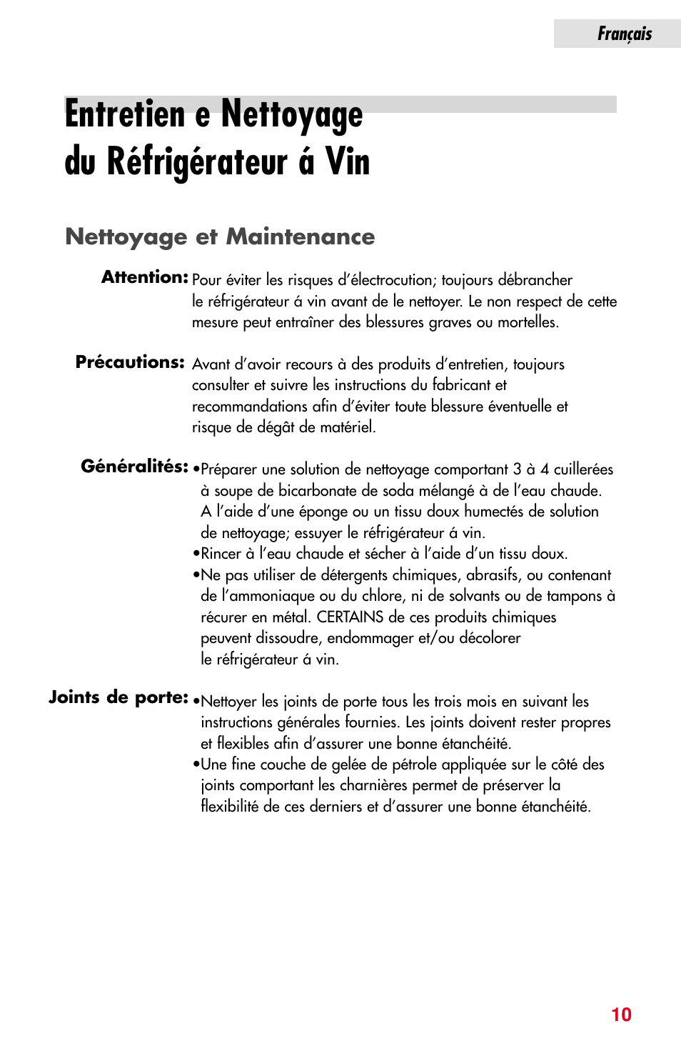 Entretien e nettoyage du réfrigérateur á vin, Nettoyage et maintenance | haier JC-82GB User Manual | Page 23 / 87